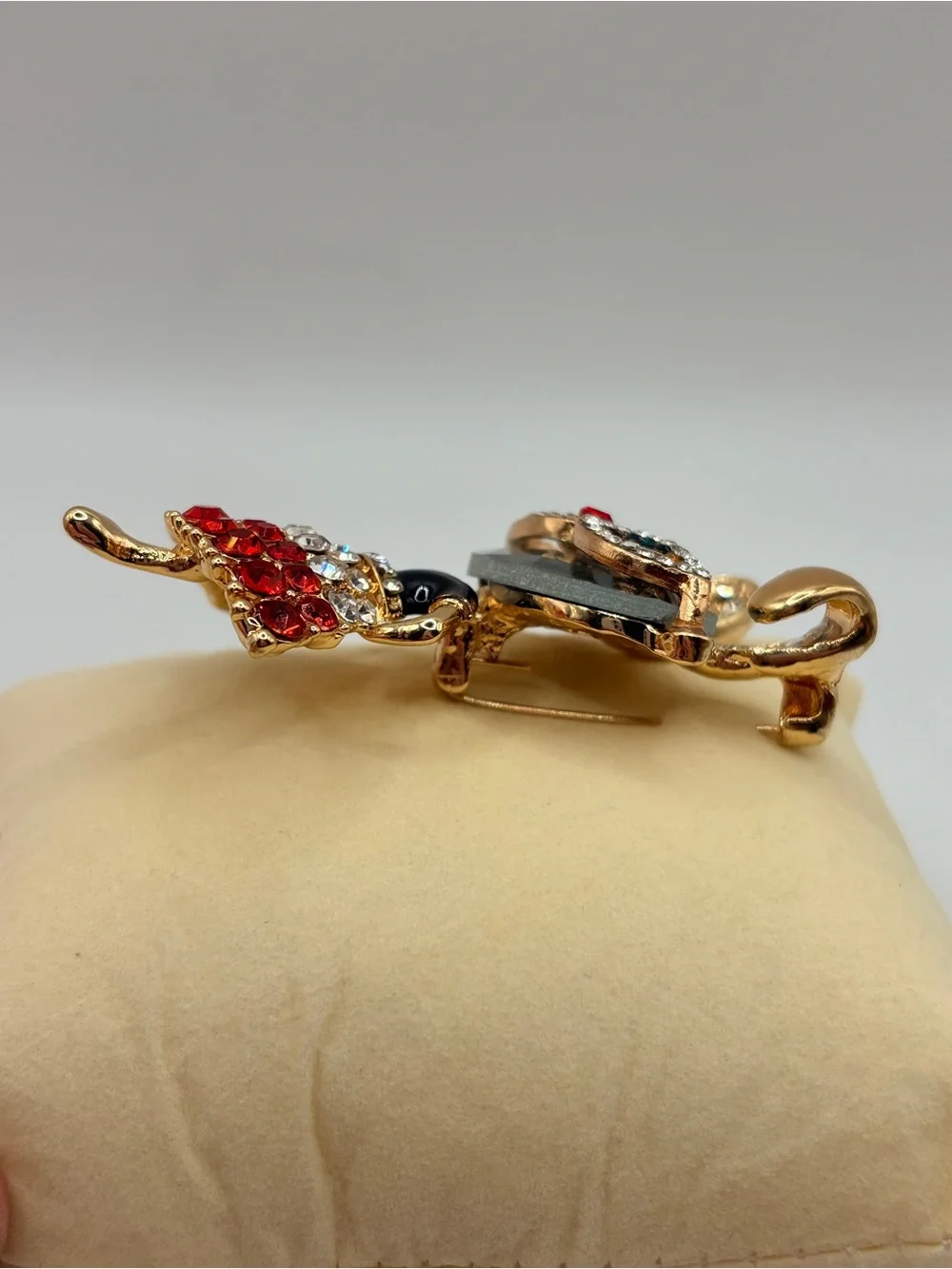 Crystal Bunny Brooch with Red and Clear Stones